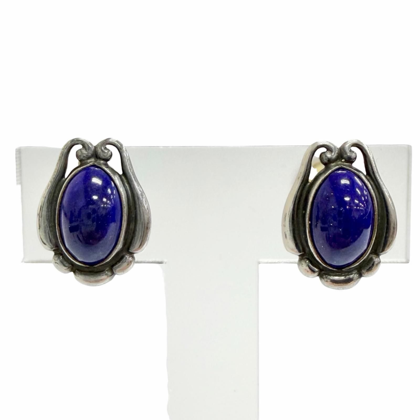 美品△Georg Jensen ジョージジェンセン ヘリテージ 2009 925 ラピスラズリ イヤークリップ イヤリング シルバー 重量8.76g レディース