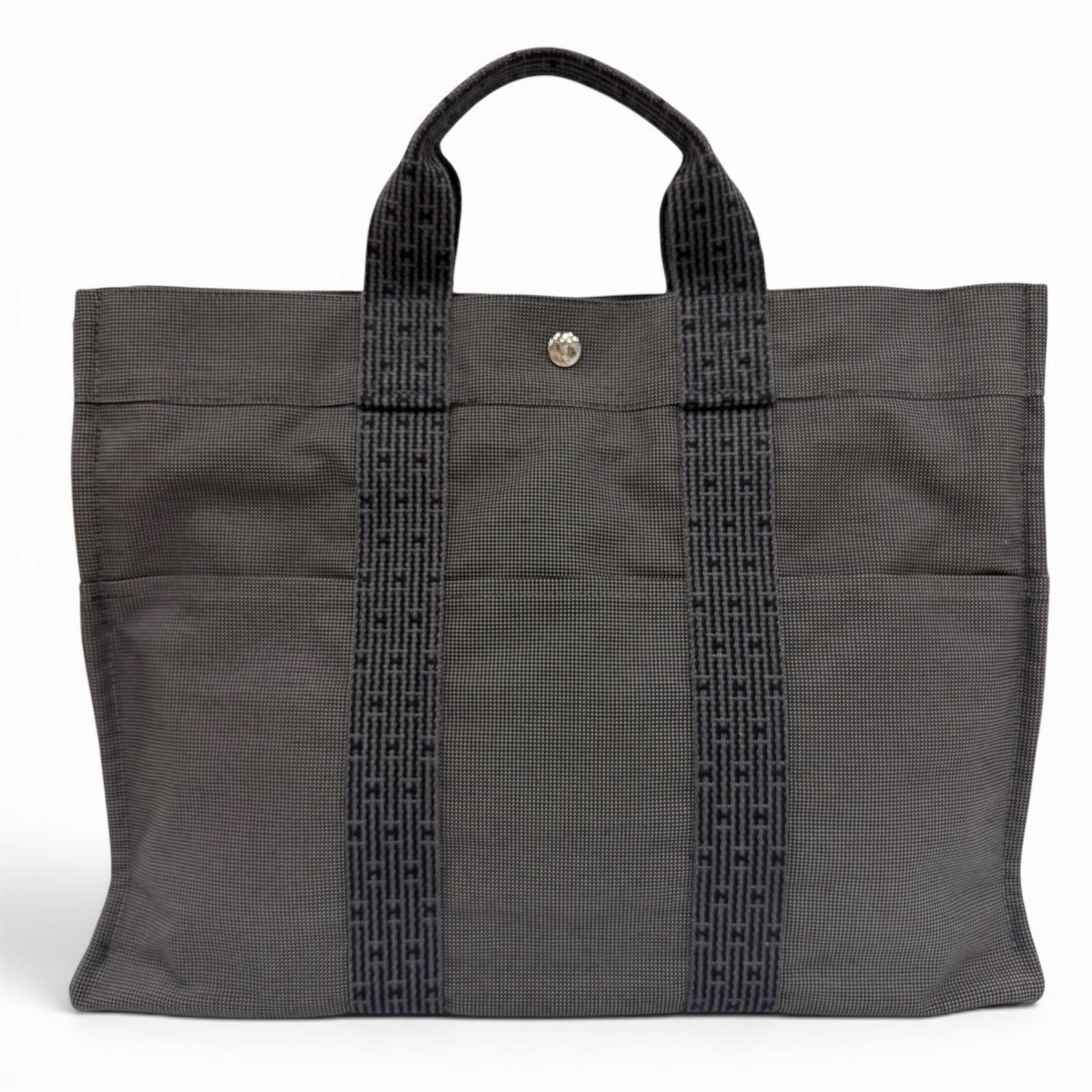 極美品☆HERMES エルメス エールライン MM シルバー金具 セリエ金具 キャンバス トートバッグ ハンドバッグ グレー フランス製 レディース