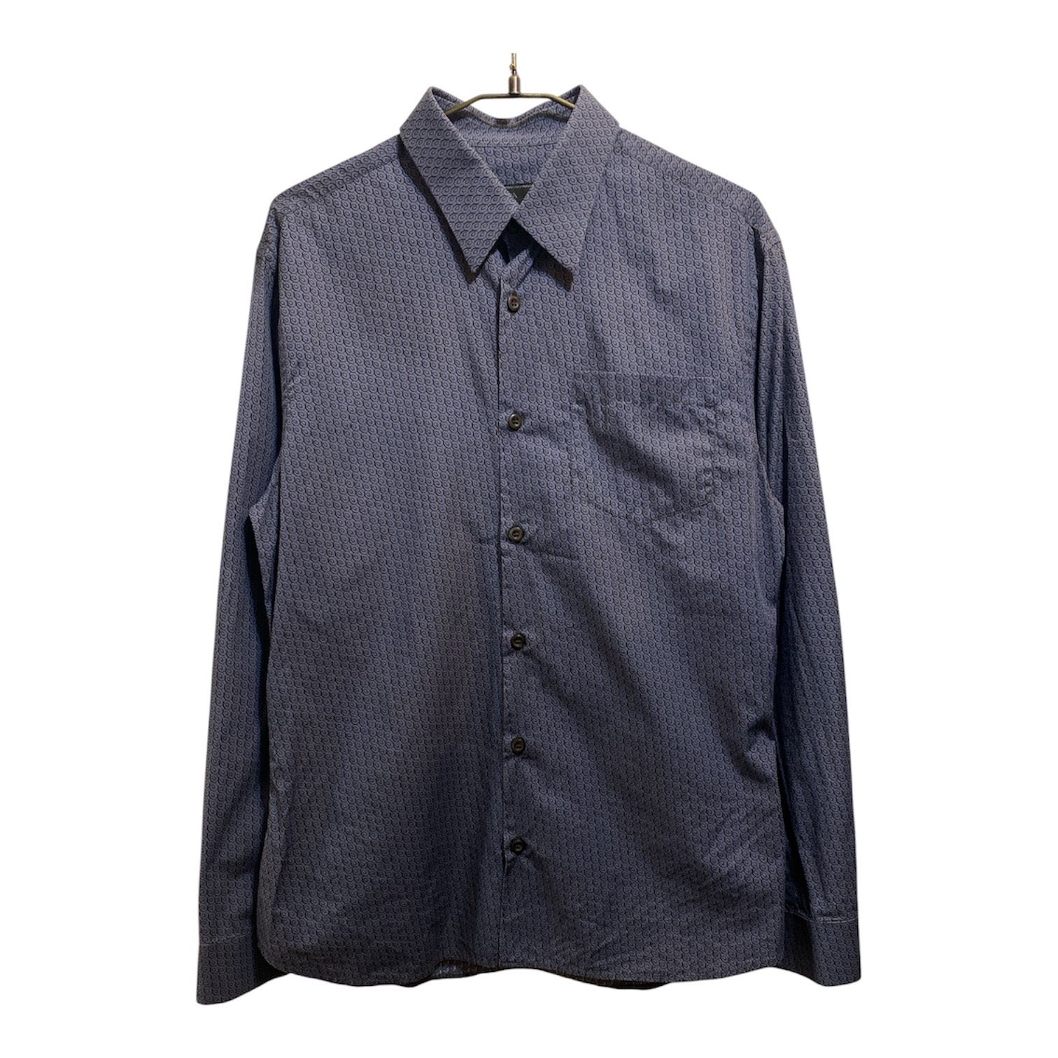 美品 プラダ イタリア製 高級コットン総柄シャツ 比翼 38/15 S~M
