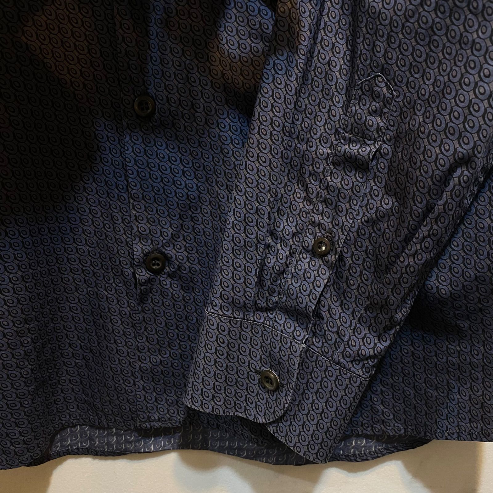 美品 プラダ イタリア製 高級コットン総柄シャツ 比翼 38/15 S~M