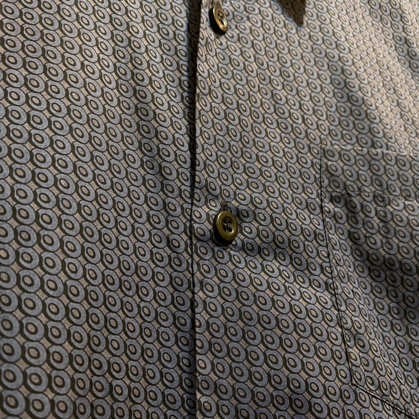 美品 プラダ イタリア製 高級コットン総柄シャツ 比翼 38/15 S~M
