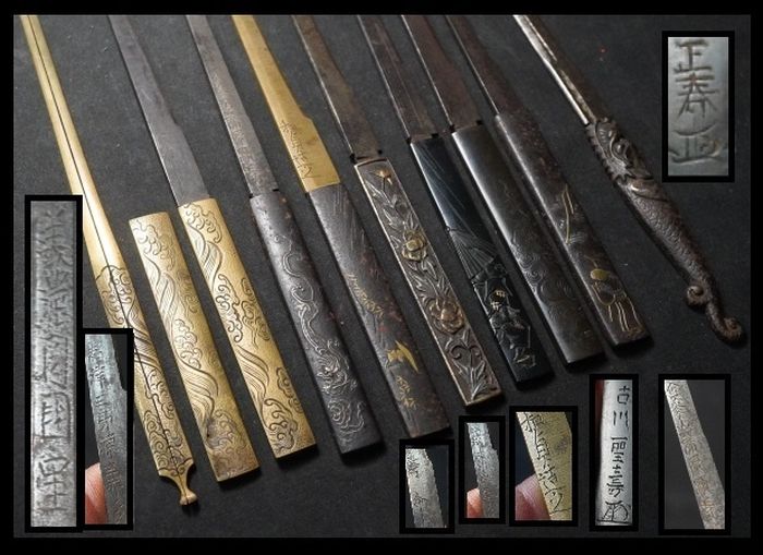 ◆送料無料◆　武具　刀装具　花押　在銘　小柄　ペーパーナイフ　金工　金銀象嵌　脇差　日本刀　武具
