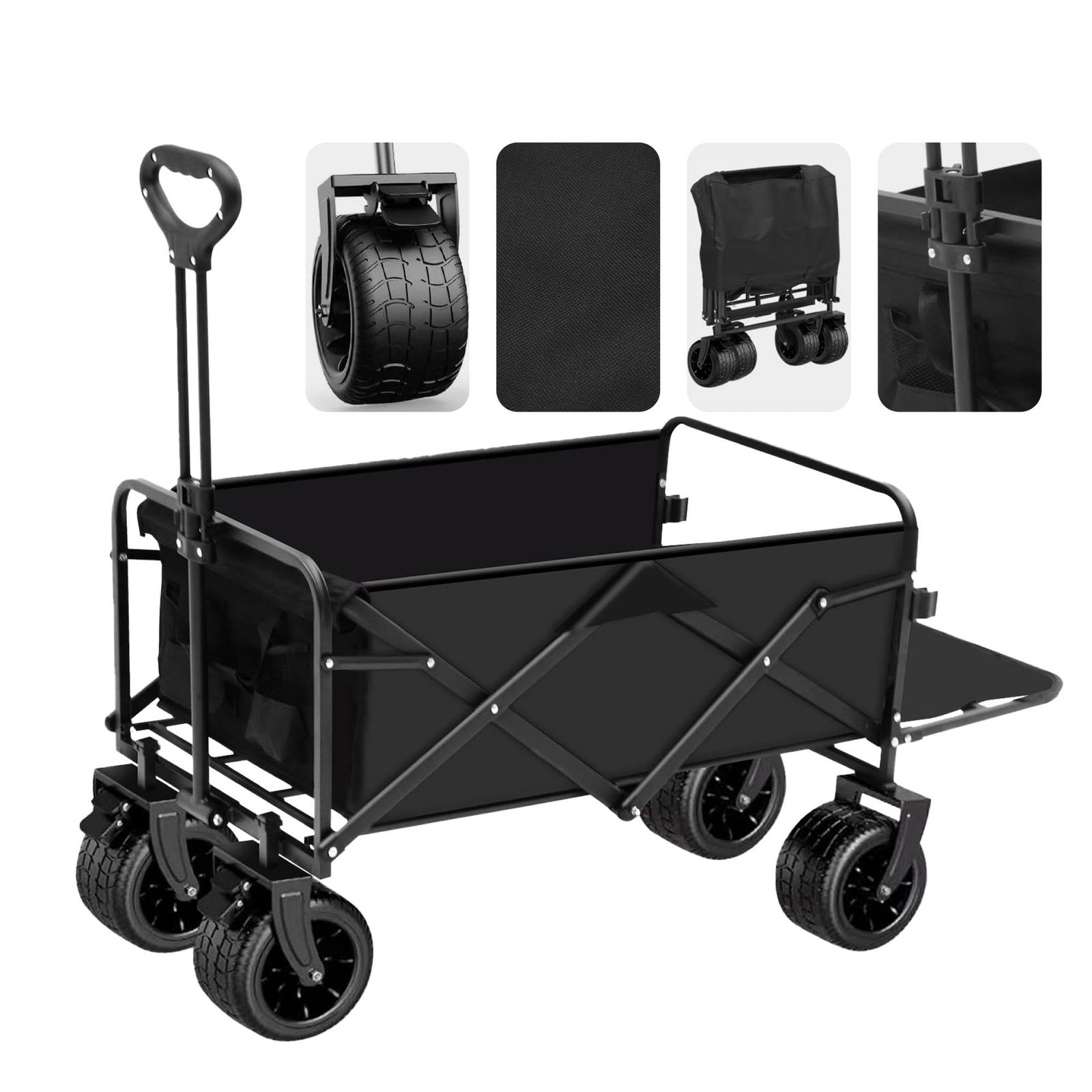 【新品】【後部展開可】キャリーワゴン 大容量230L 耐荷重250KG アウトドアワゴン キャリーカート キャンプカート 長物対応 取り外し可能 大型 折りたたみ キャンプ用品 荷物運び 軽量 大型 タイヤ ブレーキ付き （ブラック+カバー付 fe15d3aa