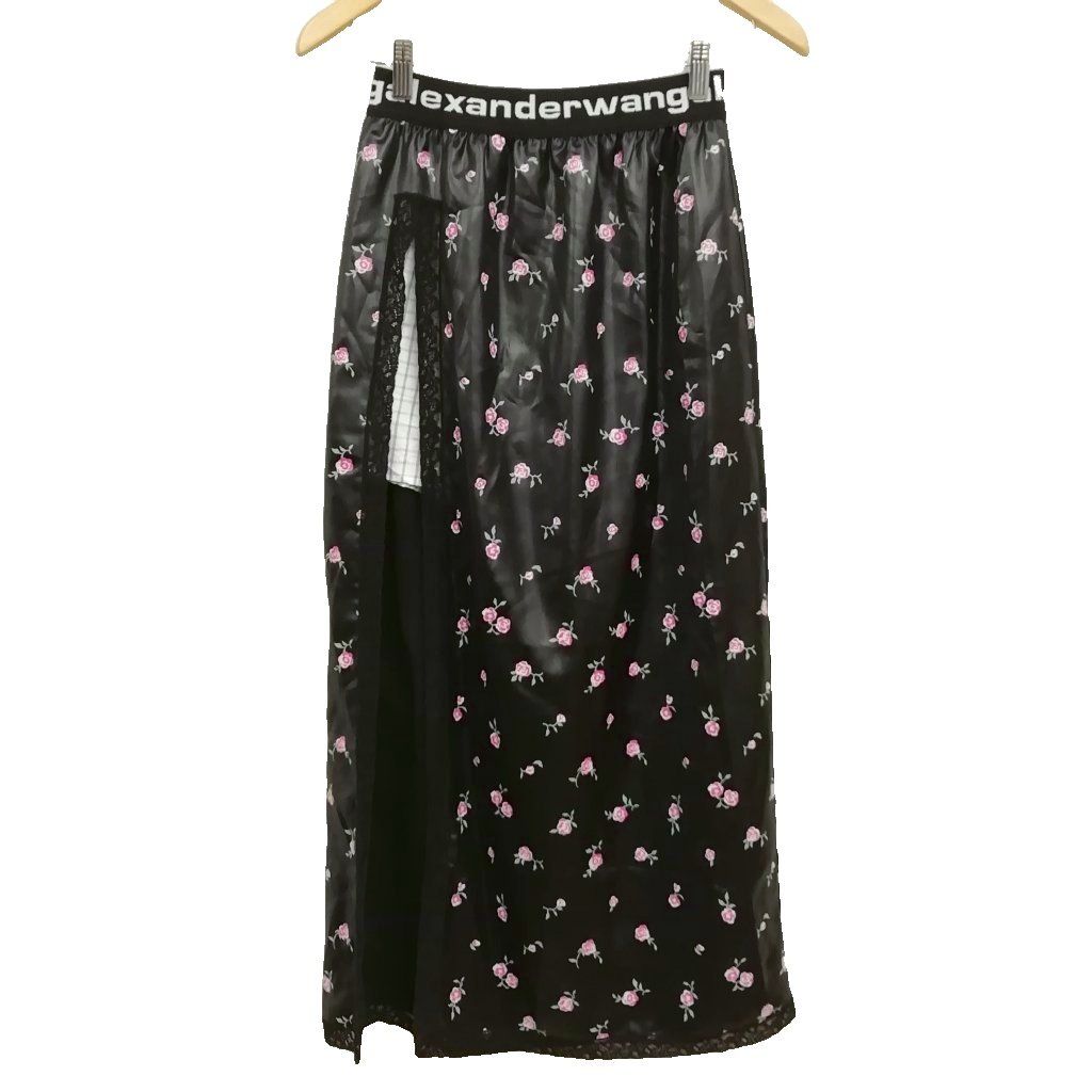 アレキサンダーワン ALEXANDER WANG ハイスリット レイヤード ロング スカート XS ブラック