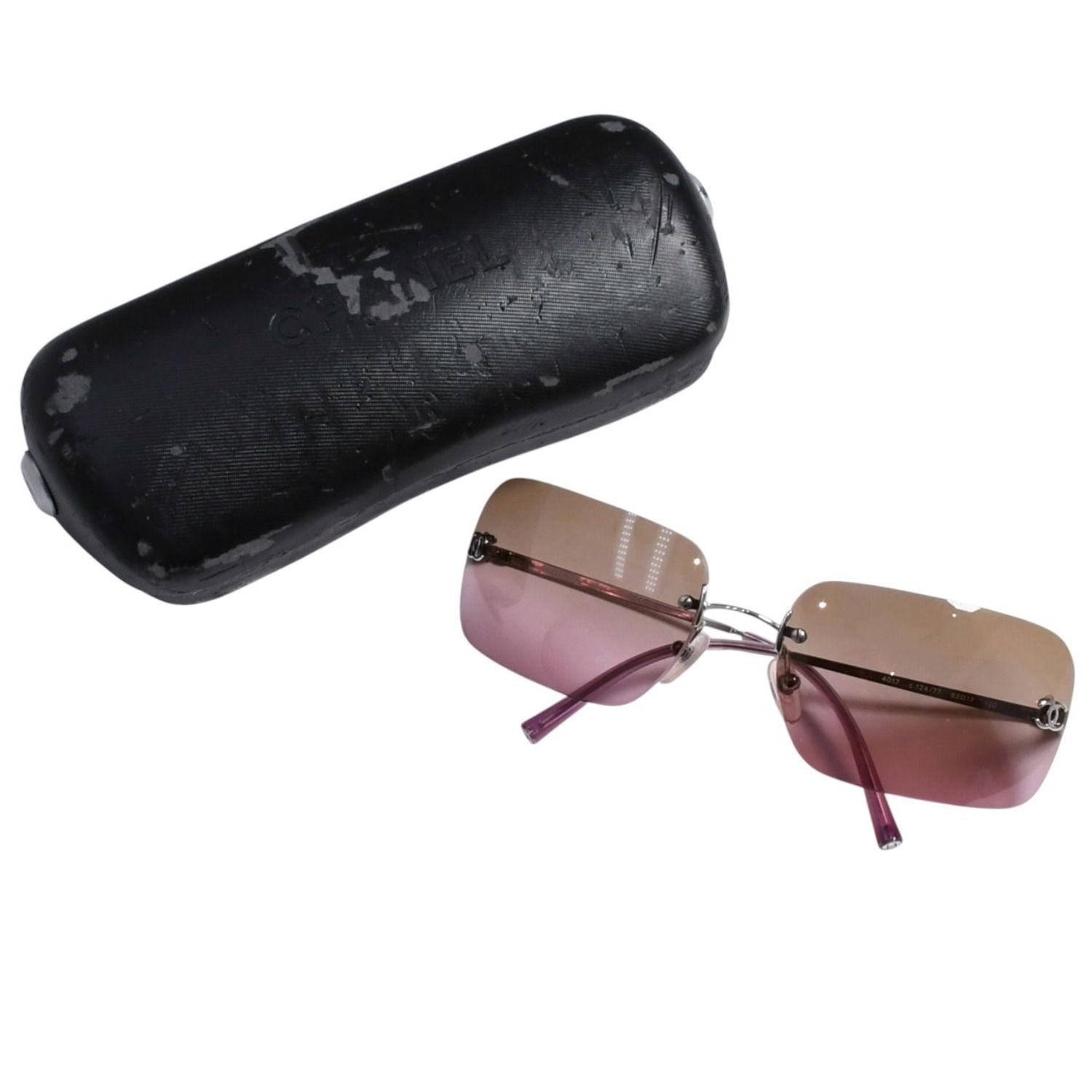 極美品 CHANEL シャネル リムレス サングラス アイウェア 4017 c.124/77 サイズ62□17 120 ココマーク グラデーション 中古 4a003728