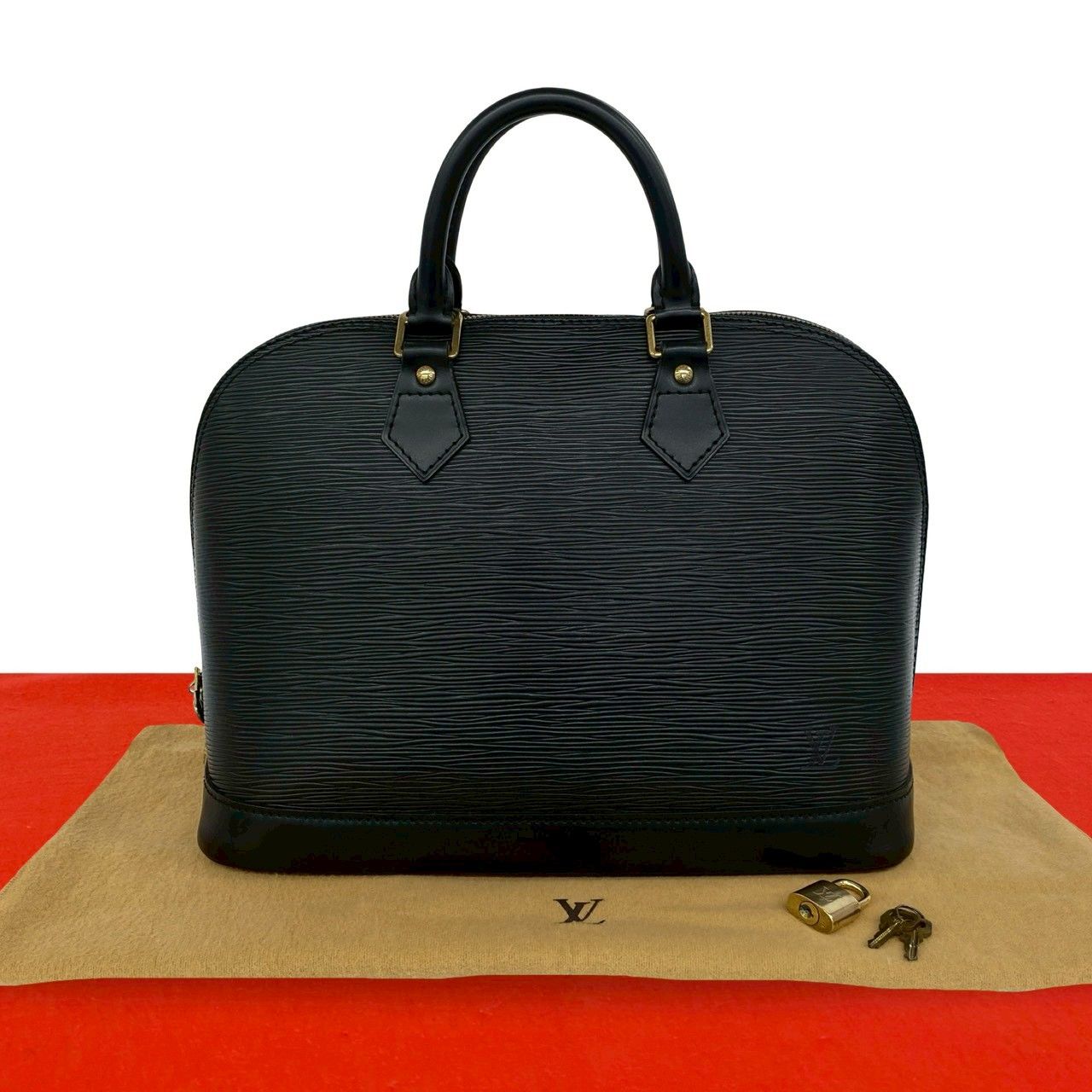 極 美品 袋付き LOUIS VUITTON ルイヴィトン ヴィンテージ アルマ エピ レザー 本革 ハンドバッグ ミニ ボストンバッグ ノワール 23836