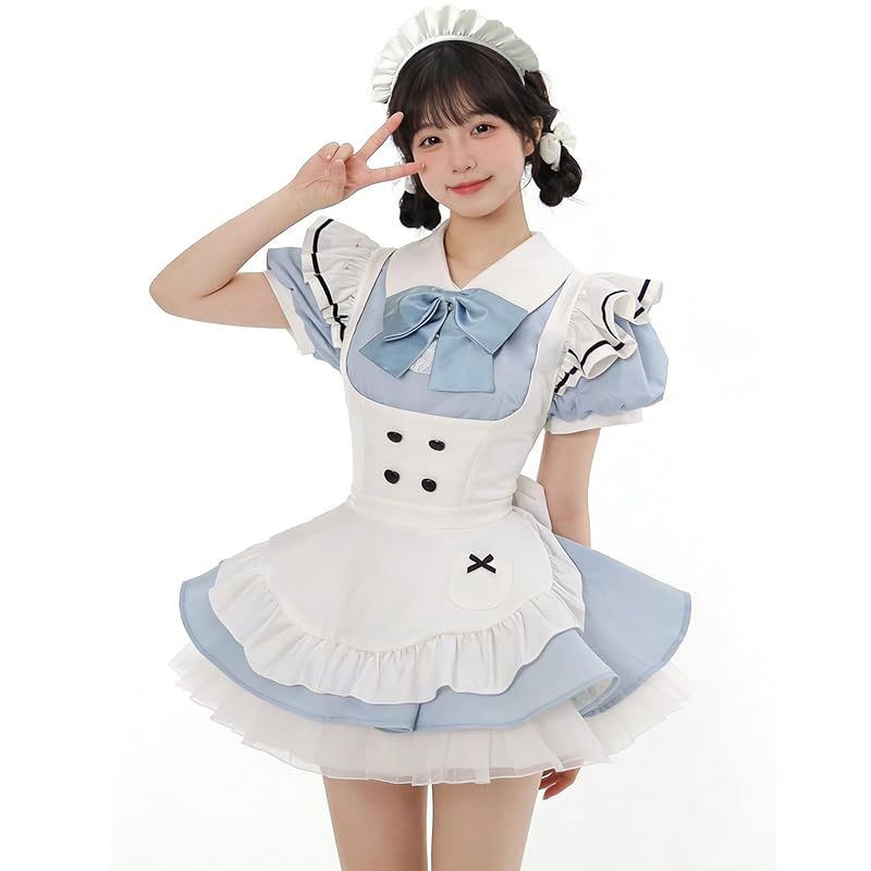 【新品】 [KALAOK] メイド 服 ゴスロリ 萌え コスプレ 衣装 フリル ロリータ かわいい レディース リボン blue XL