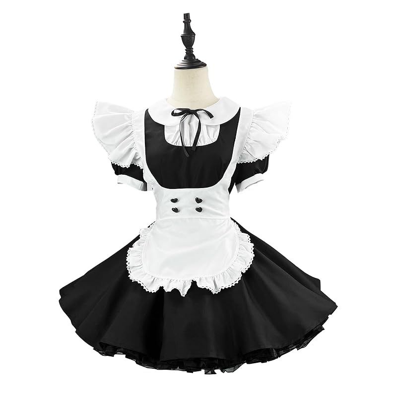【新品】 [CR ROLECOS] メイド服 コスプレ 可愛い 大きいサイズ メイド コスプレ衣装 ゴスロリ めいど ハロウィン 仮装 レディース maid cosplay 喫茶店 撮影 文化祭 イベント ブラック（S）
