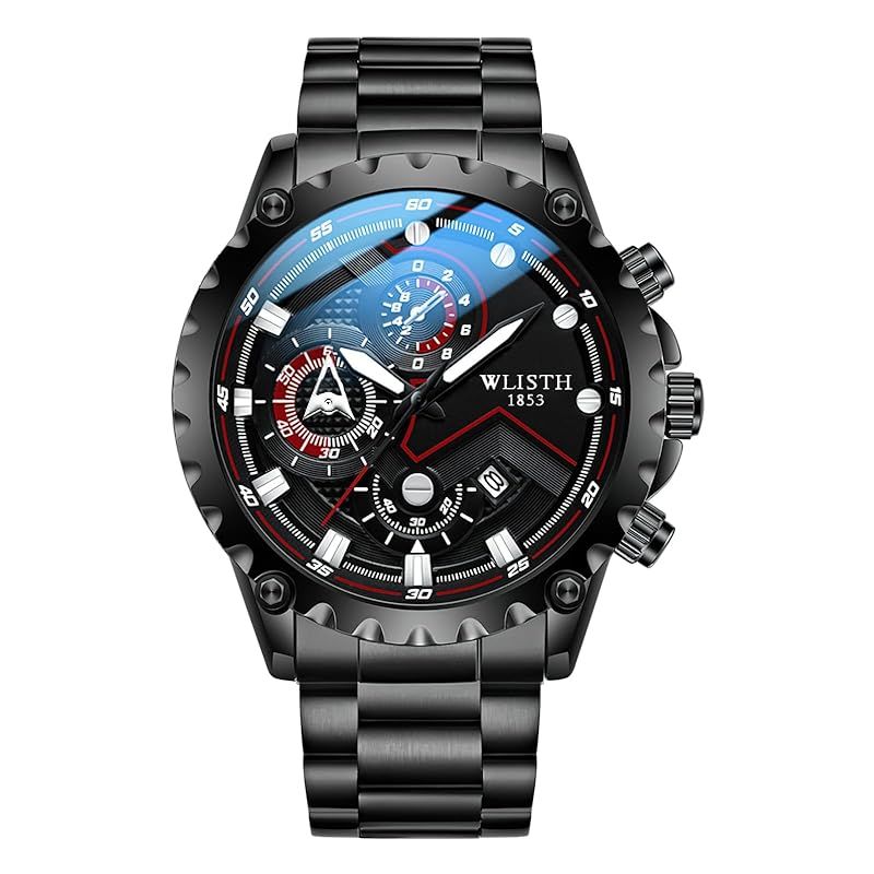 【新品】 腕時計 アナログ おしゃれ メンズ時計 防水 カレンダー men's watch ステンレススチールストラップ付き腕時計 ブラックバンド&ブラックダイヤル