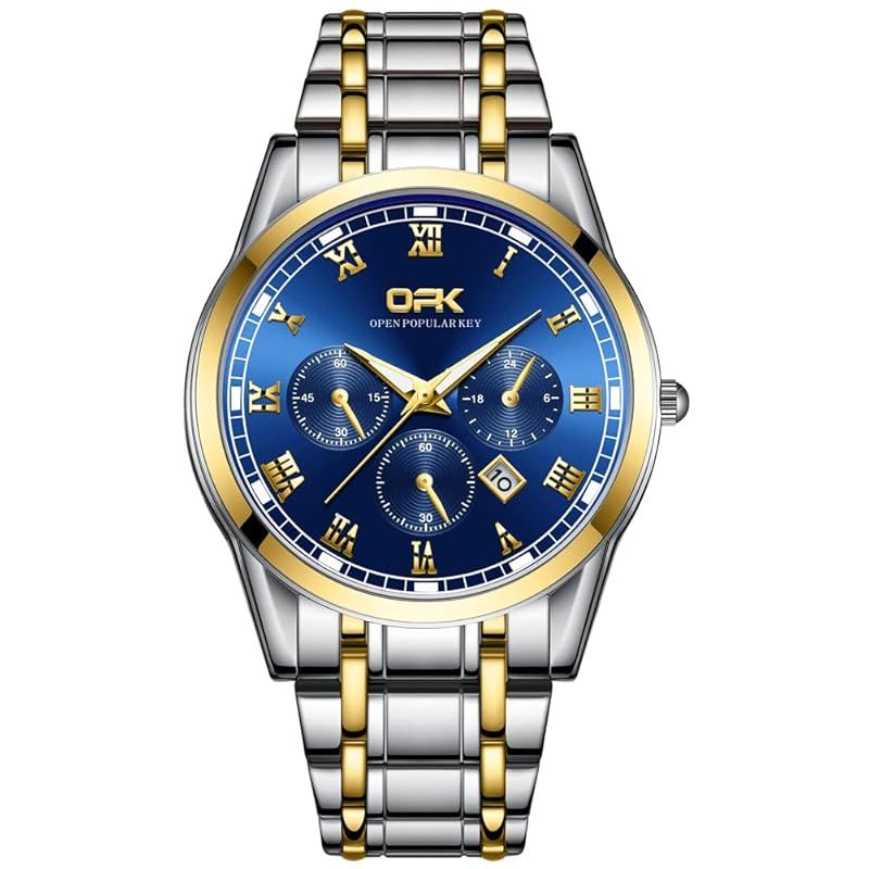 【新品】 腕時計 アナログ ビジネス メンズ時計 防水 カレンダー men's watch ステンレススチールストラップ付き腕時計 ブルー
