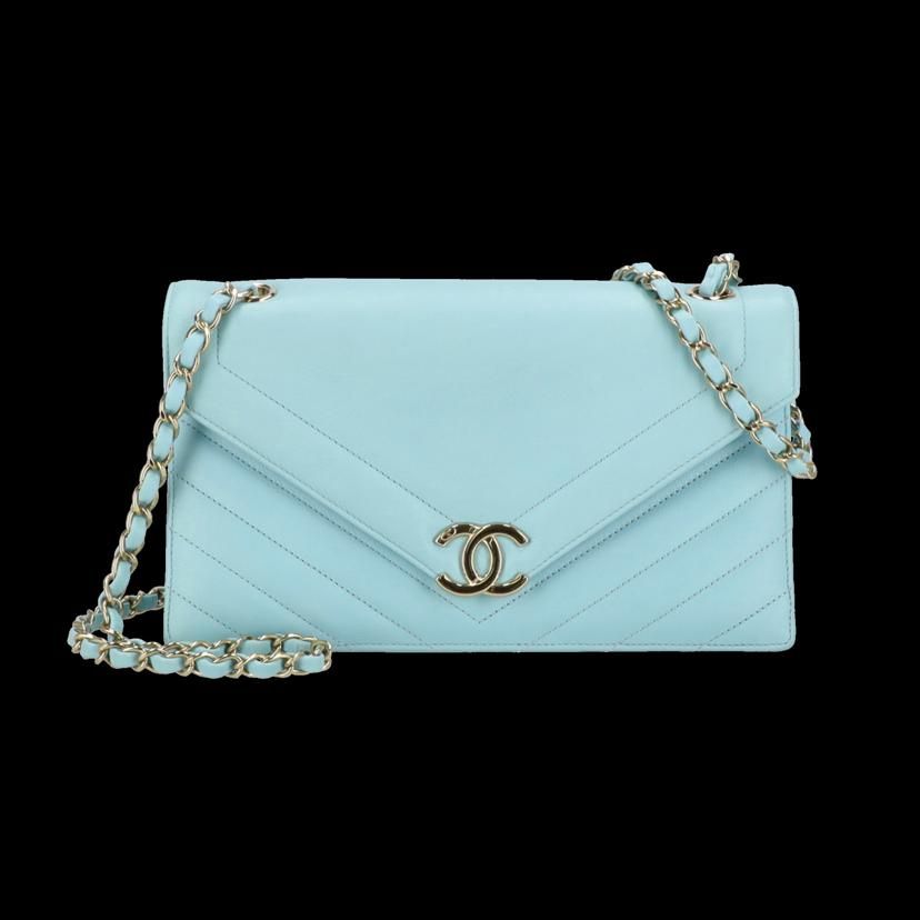 CHANEL シェブロンVステッチチェーンショルダー/ライトブルー SAランク