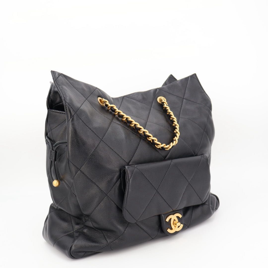 シャネル CHANEL マトラッセ シャイニーラムスキン チェーントートバッグ ブラック ゴールド金具 ランダムプレート AS5315