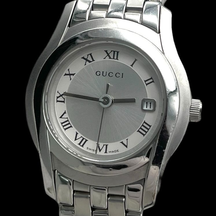 新品電池 稼働品 GUCCI グッチ レディース腕時計 5500L Gクラス クォーツ QZ デイト SS シルバー スイス製