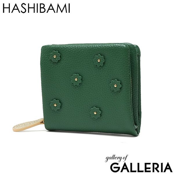ハシバミ 二つ折り財布 レディース 本革 HASHIBAMI 財布 コンパクト ウォレット ブランド おしゃれ かわいい 小さい ミニ レザー 軽い 折り財布 小銭入れ付き スモールフラワー ハーフウォレット Ha-2407-502 BOTTLEGREEN
