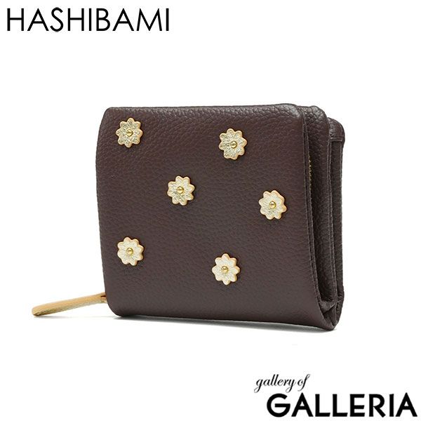 ハシバミ 二つ折り財布 レディース 本革 HASHIBAMI 財布 コンパクト ウォレット ブランド おしゃれ かわいい 小さい ミニ レザー 軽い 折り財布 小銭入れ付き スモールフラワー ハーフウォレット Ha-2407-502 DARKBROWN