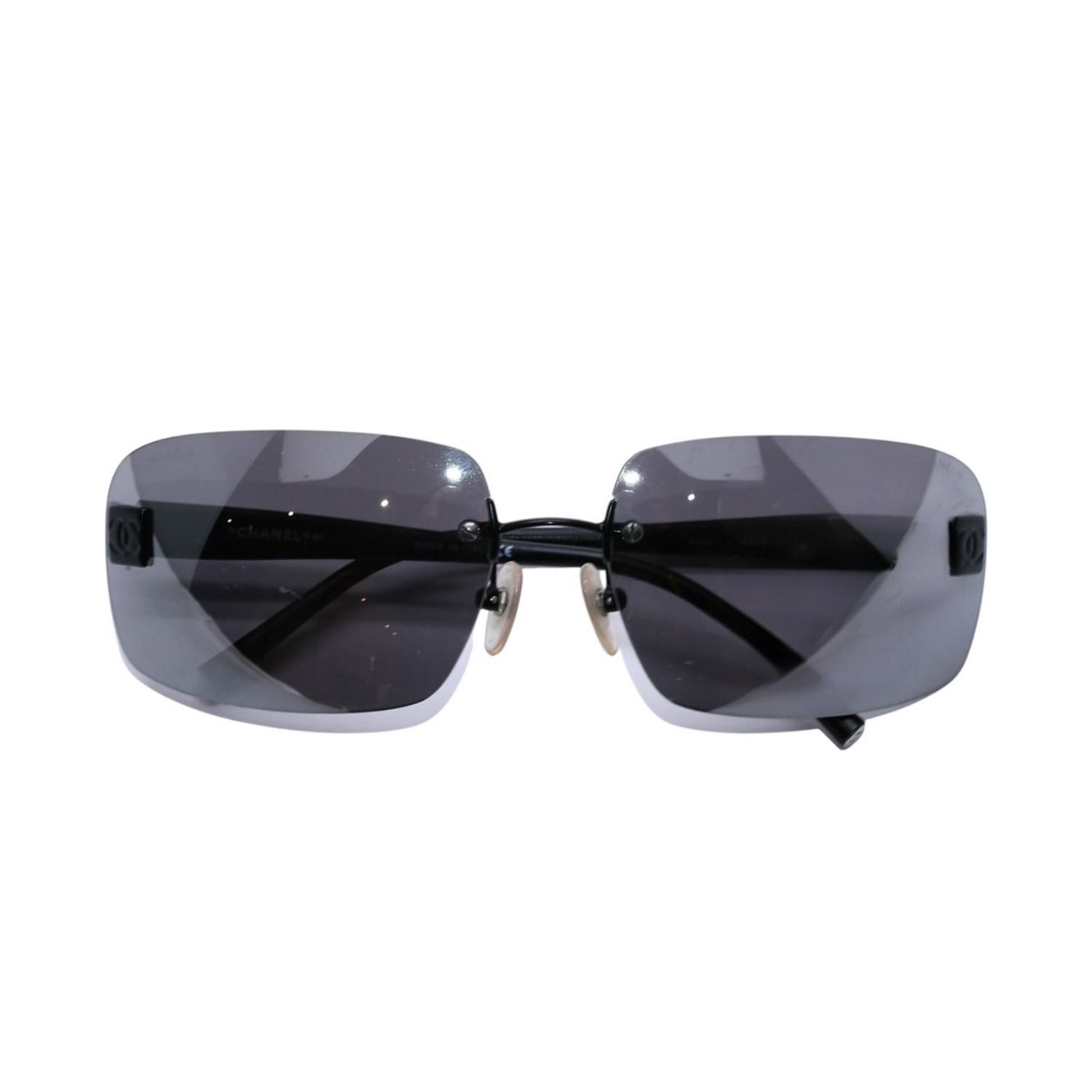 CHANEL シャネル リムレス サングラス アイウェア 4026 c.142/22 サイズ63□17 120 ココマーク ブラック 美品 中古 4a003734