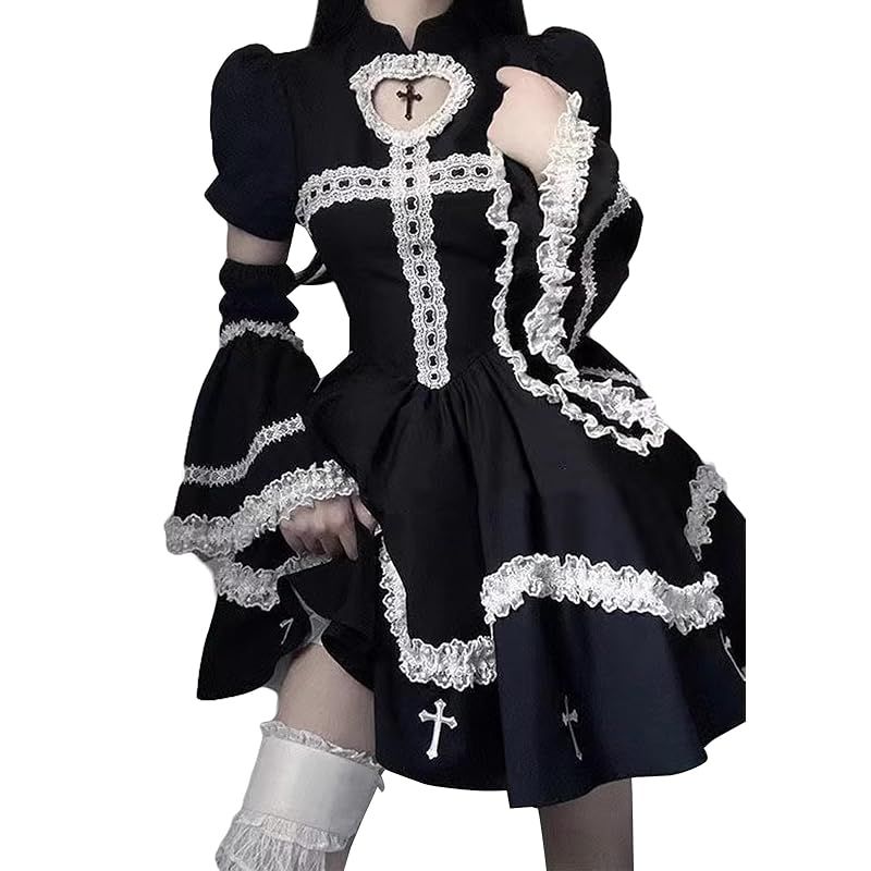 【新品】 [Qichenk] ワンピース ロリータ ゴスロリ 衣装 ロリータ ジャンパースカート コスプレ アニメ cosplay lolita 大きいサイズ 森ガール 甘ロリ クリスマス ハロウィン ゆめかわいい xtlyq-black L