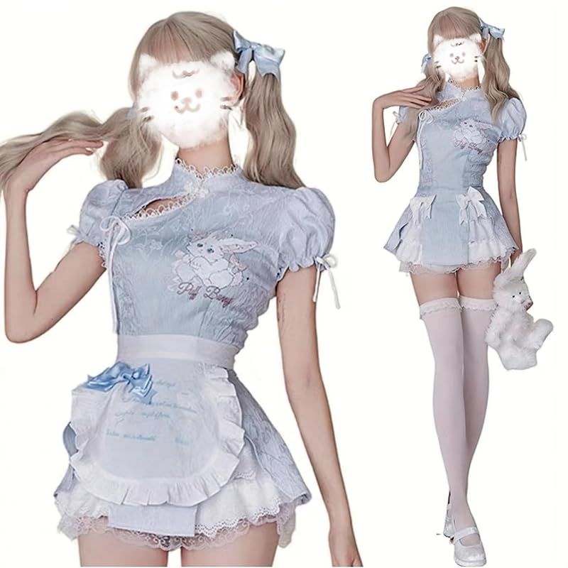 【新品】 [Ligwon] チャイナドレス コスプレ チャイナ服 メイド ゴスロリ エプロン 可愛い コスチューム チャイナワンピース ロリータ チャイナ風 仮装 ハロウィン クリスマス 誕生日 (XL)