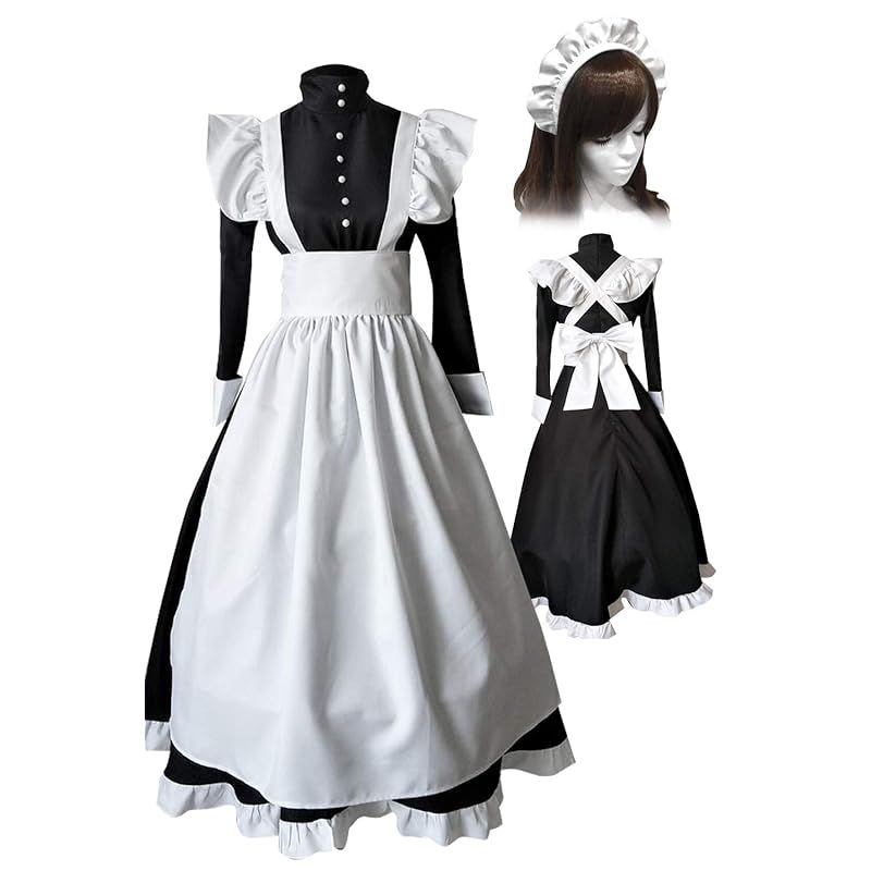 【新品】 catachium (カタチウム) メイド 服 コスプレ ロング ワンピース 英国風 ゴスロリ 衣装 10サイズ (XXL（スリム~標準）170~185cm)