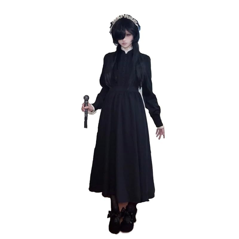 【新品】 [MODKOKU] ゴシック ワンピース レディース ロリータ 修道女 修女 ドレス フリル ハイウエスト プリーツ マキシ丈 ゴスロリ dress 洋服 夢かわいい フレンチ ガーリー系 ハロウィーン コスプレ 長袖 服 大人 学生 春 夏 秋 冬