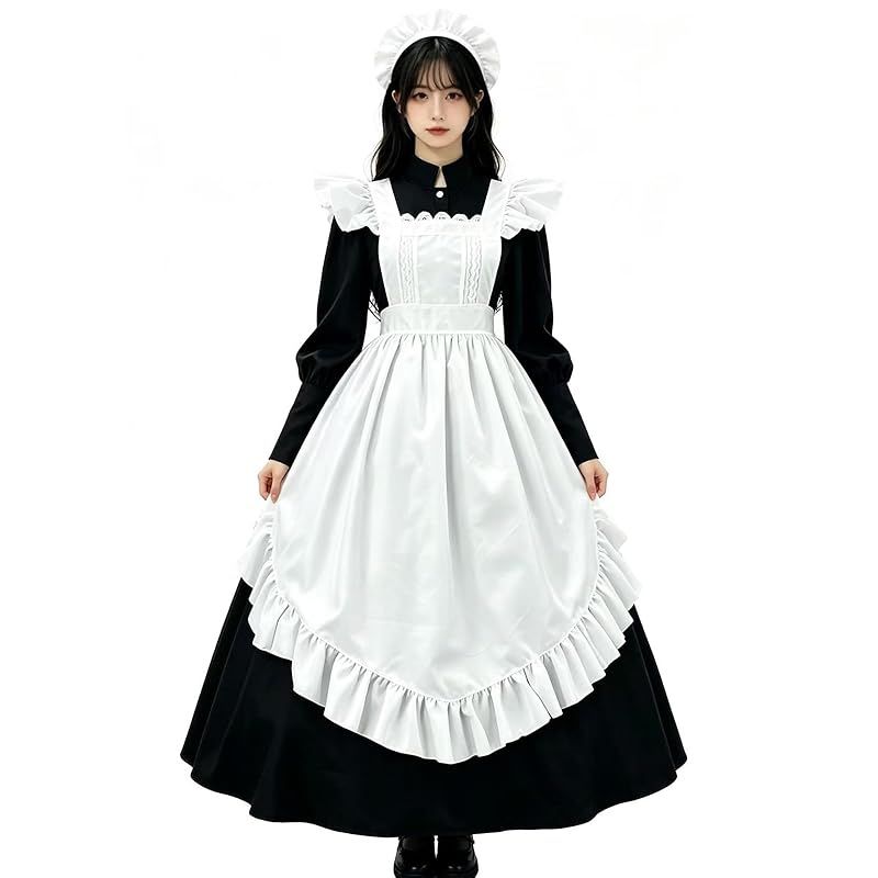 【新品】 [KALAOK] メイド服 コスプレ メイド 仮装 コスチューム コスプレ衣装 大人用 レディース 3点セット かわいい ゴスロリ black S