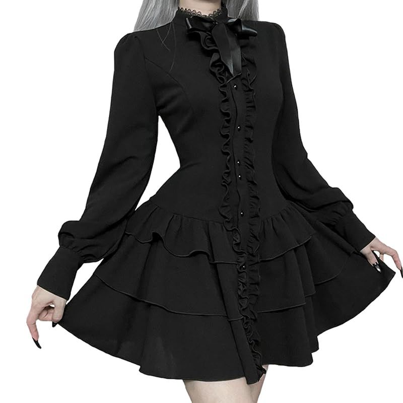 【新品】 [KLGIRL] ハロウィン コスプレ ゴスロリ ワンピース ゴシック 黒 アイドル衣装 ロリータ ミニ丈 ドレス 暗黒系 原宿系 地雷系 サブカル系 ろりーた 姫 お嬢様 パンク風 レトロ風 コスチューム パーティー ライブ 舞台衣装 S (cf2