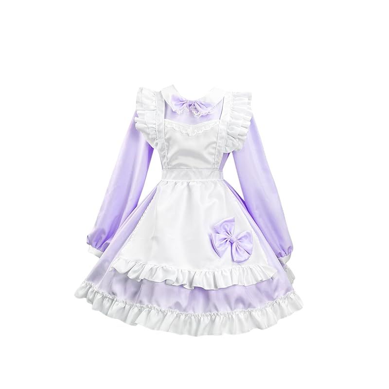 【新品】 [EIDEFE] メイド服 メイドコスプレ フリル ロリータ コスチュームセット 清楚 可憐 喫茶店 ウェイトレス 女装 仮装 人気 萌え メイドコスチューム パープル L