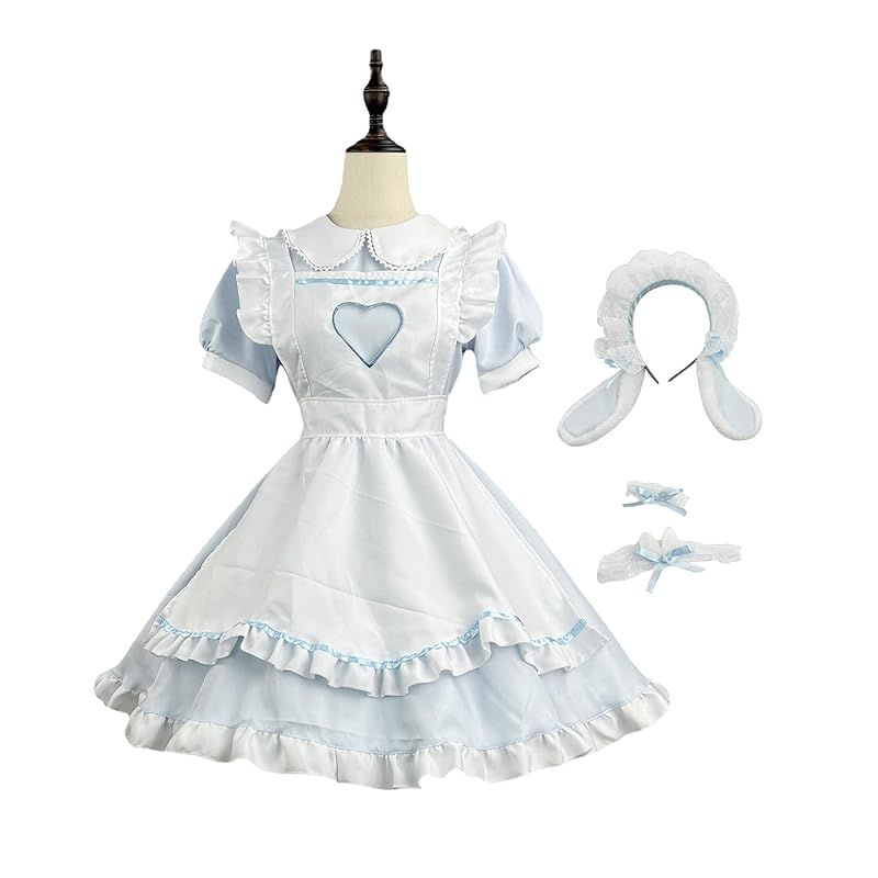 【新品】 [YZZYQQ] メイド服 可愛い ロリータ ゴスロリ 正統 人気 ワンピース ハロウィン 仮装 萌え エプロン ドレス メイド服 学園祭 文化祭 ブルー S