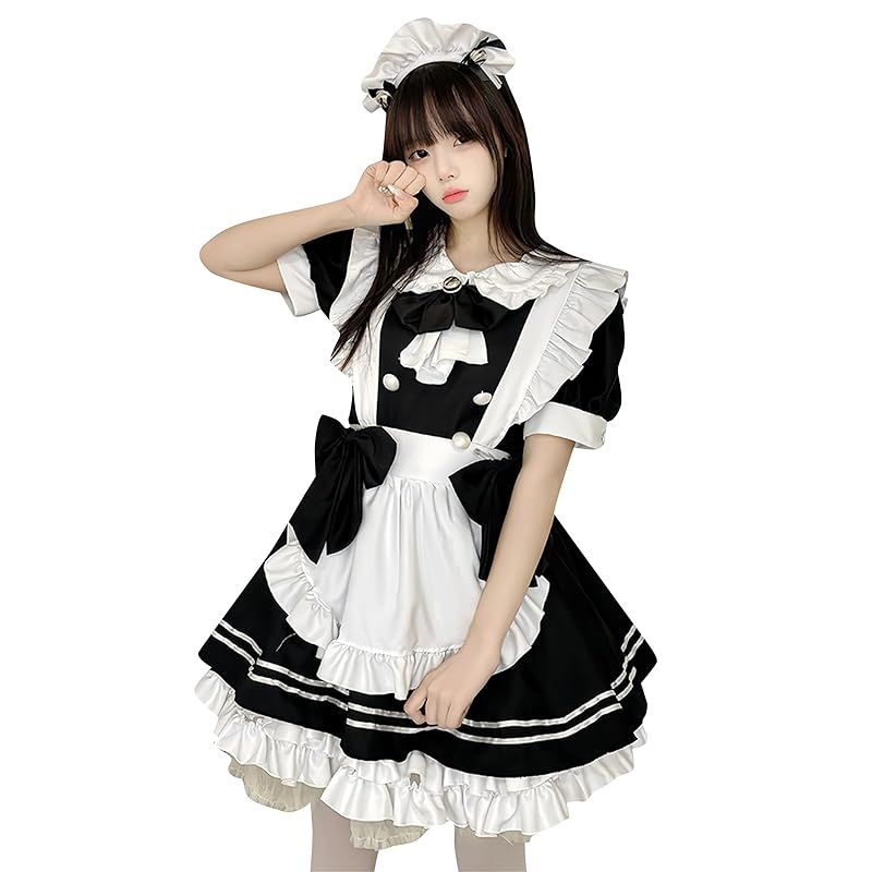 【新品】 [OMZIN] メイド服 ロリータ コスプレ ハロウィン 仮装 レディース 蝶結ぶ ワンピース かわいい アリス風 メイド服 学園祭 撮影 オタクダンス ブラック 2XL