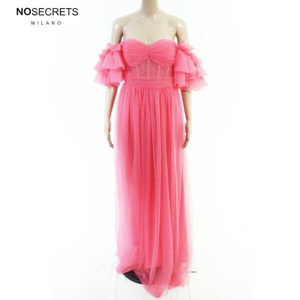 80%OFF 新品 ノーシークレッツ NO SECRETS ワンピース 42 EOP1947 M Lサイズ レッド レディース ロングドレス オーガンジー オフショルダー
