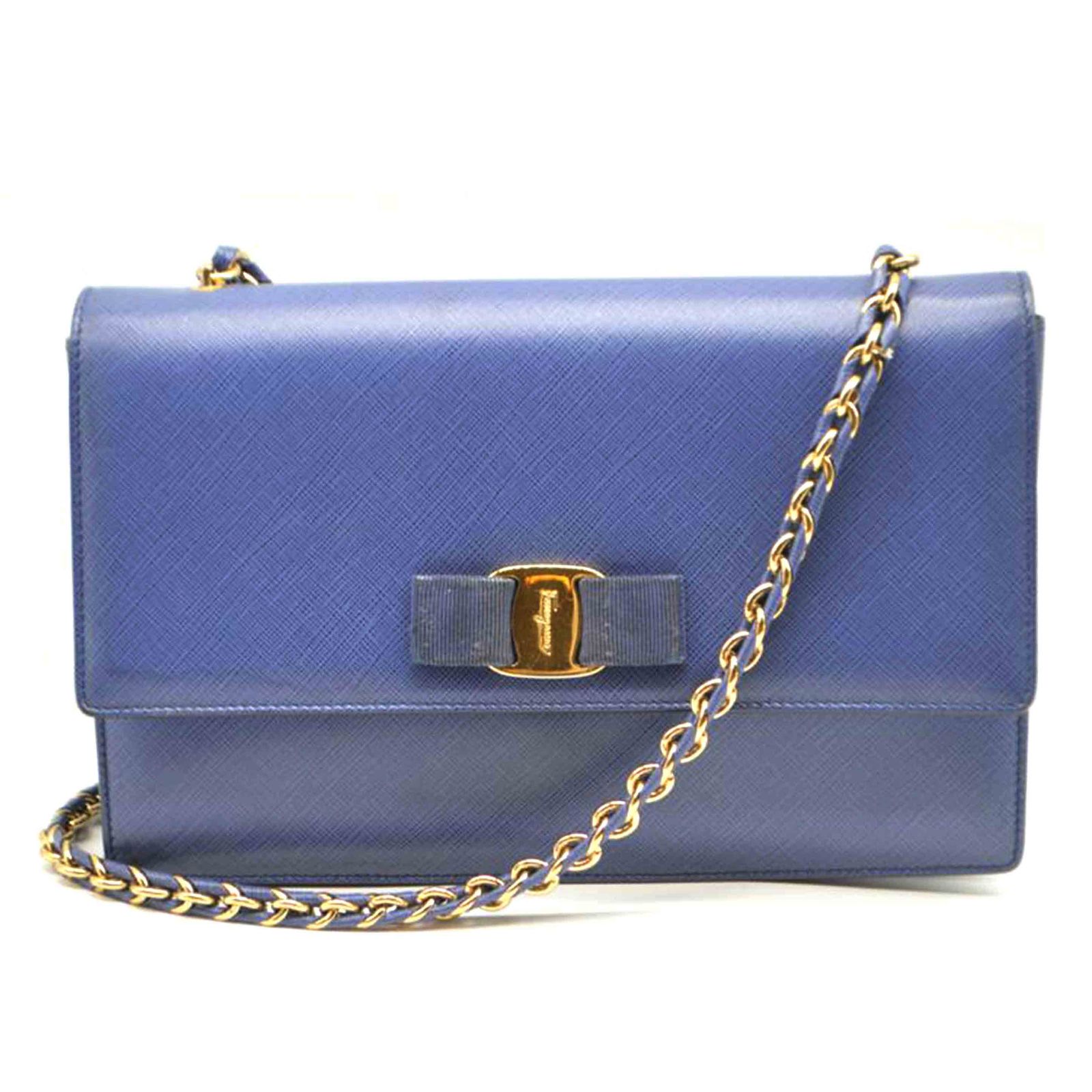 Ferragamo ヴァラリボンチェーンレザーショルダー AU-21/E1480 Bランク 