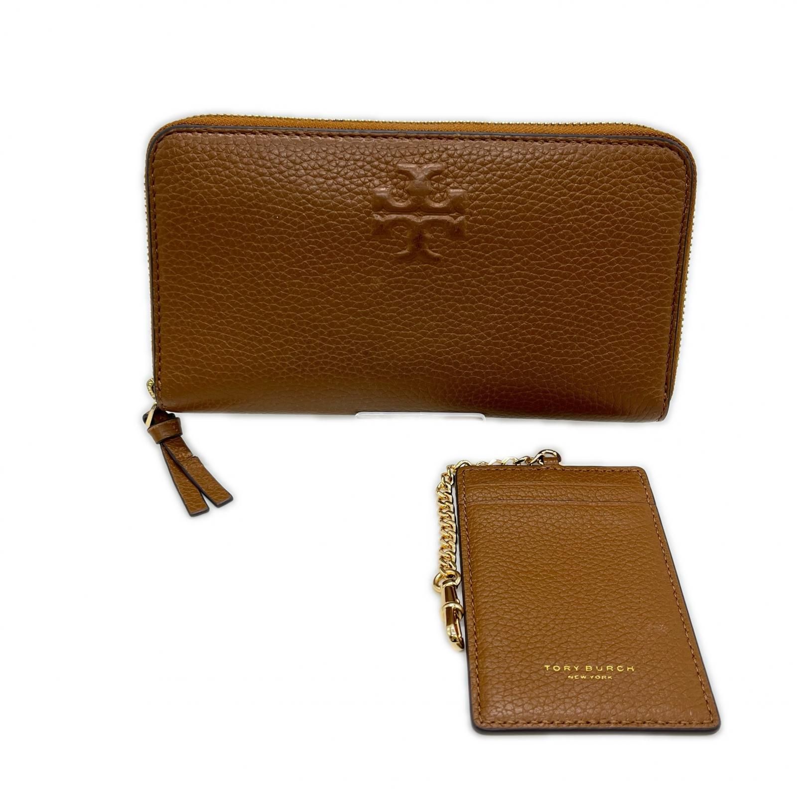 TORY BURCH トリーバーチ ラウンドファスナー財布 使用感有 カードケース付き ブラウン