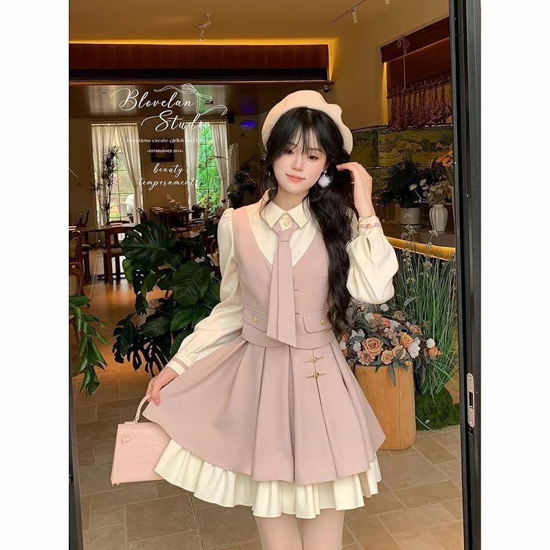 【新品】 [株式会社豊作] 制服 スクール ブレザー JK制服 セーラー服 女子高生 ロリータ ゴスロリ スクールシャケット プリーツスカート 学生服 コスプレ 入学式 卒業式 文化祭 韓国風 学園祭 (ピンク, M)