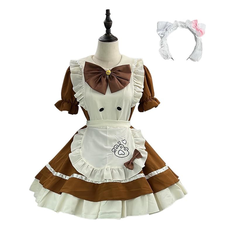 【新品】 [YZZYQQ] コスプレ メイド服 ワンピース ロリータ 仮装 衣装 lolita 半袖 アリス風 コスプレ 萌え 衣装 ハロウィン クリスマス 人气cosplay コスチューム ブラウン M
