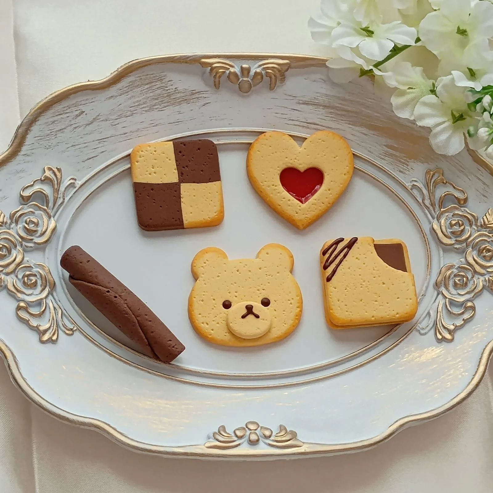 くまトースト屋♡バター♡　フェイクフード　フェイクスイーツ　インテリア ハンドメイド 焼きたてアソートクッキー 5個セット シガレット