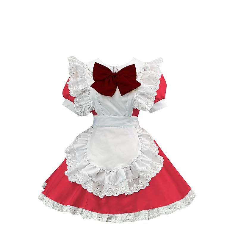 【新品】 [OMZIN] メイド服 5色 コスプレ ゴスロリ ワンピース アニメ アリス風 可愛い フリル 蝶結び ロリータ ロリ メイド服 制服 文化祭 学園祭 レッド 2XL