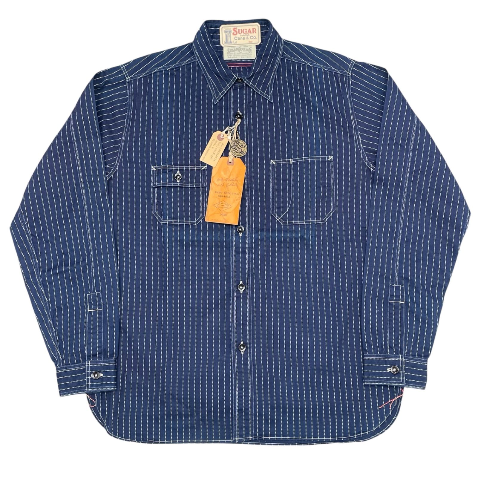 未使用品 Lサイズ SUGAR CANE SC25551A FICTION ROMANCE 8.5oz. WABASH STRIPE WORK SHIRT シュガーケーン ウォバッシュ ストライプ ワークシャツ