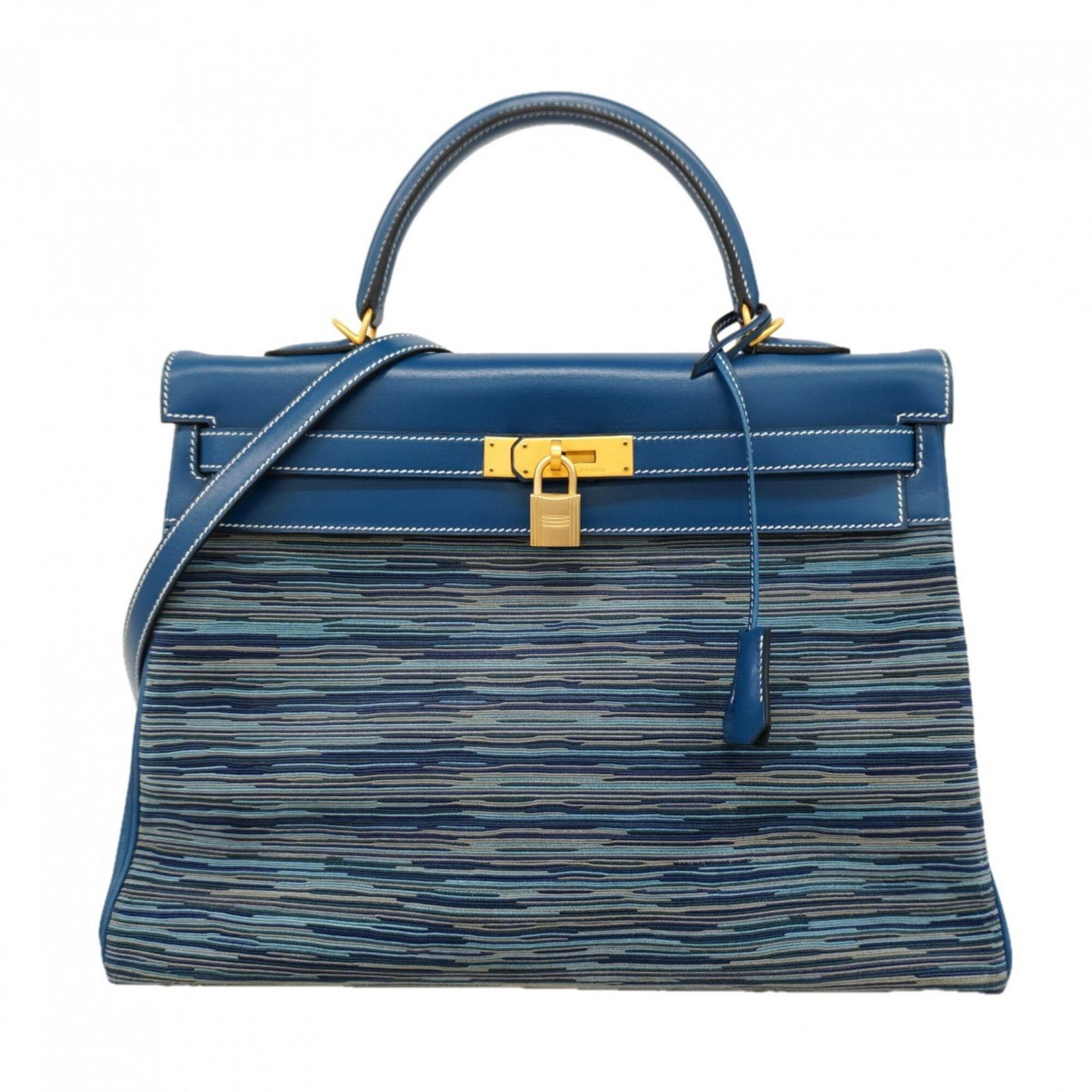 エルメス(Hermes) エルメス ハンドバッグ ケリー35 ボックスカーフ ヴィブラート ブルータラサ □H刻印 2wayバッグレディース
