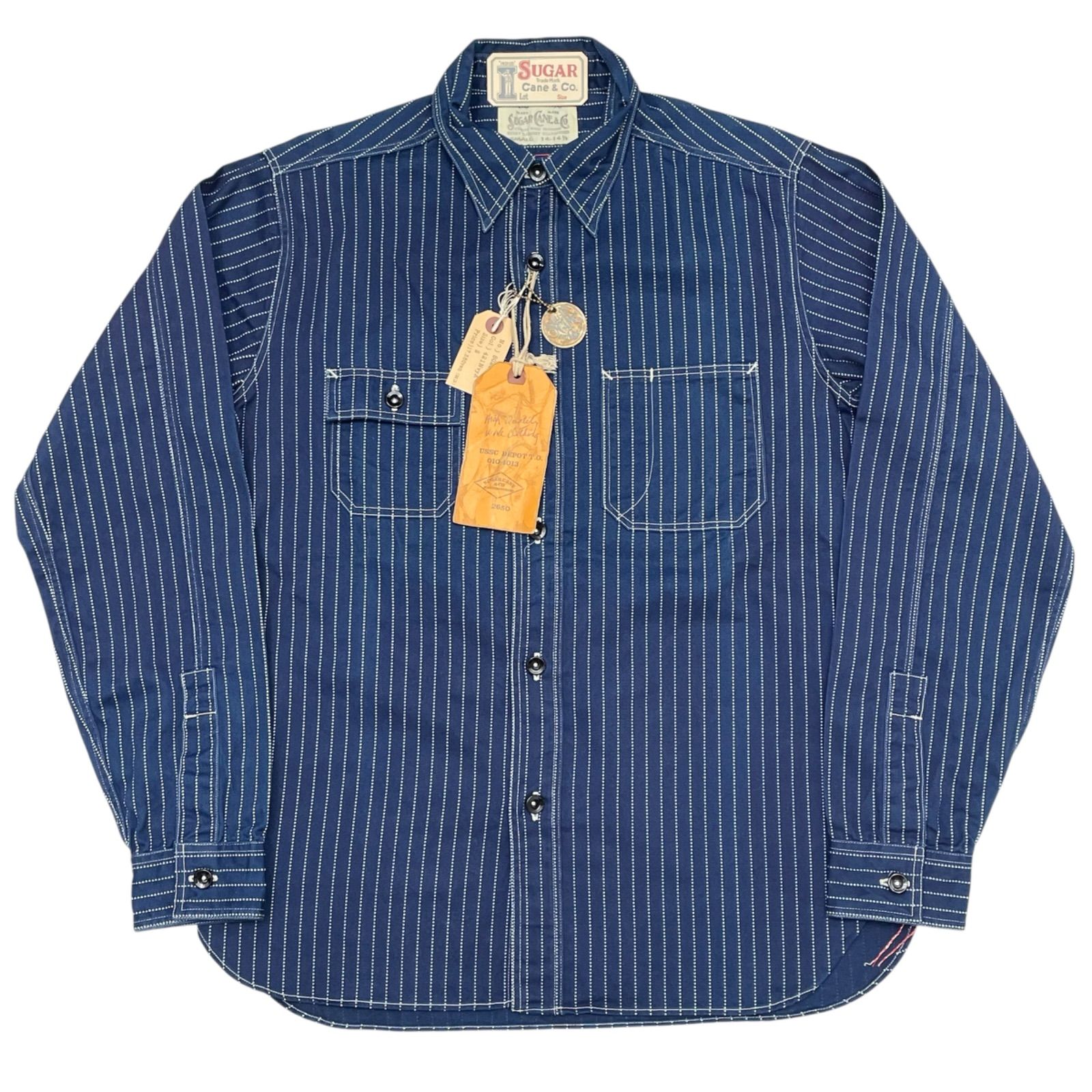 未使用品 Sサイズ SUGAR CANE SC25551A FICTION ROMANCE 8.5oz. WABASH STRIPE WORK SHIRT シュガーケーン ウォバッシュ ストライプ ワークシャツ