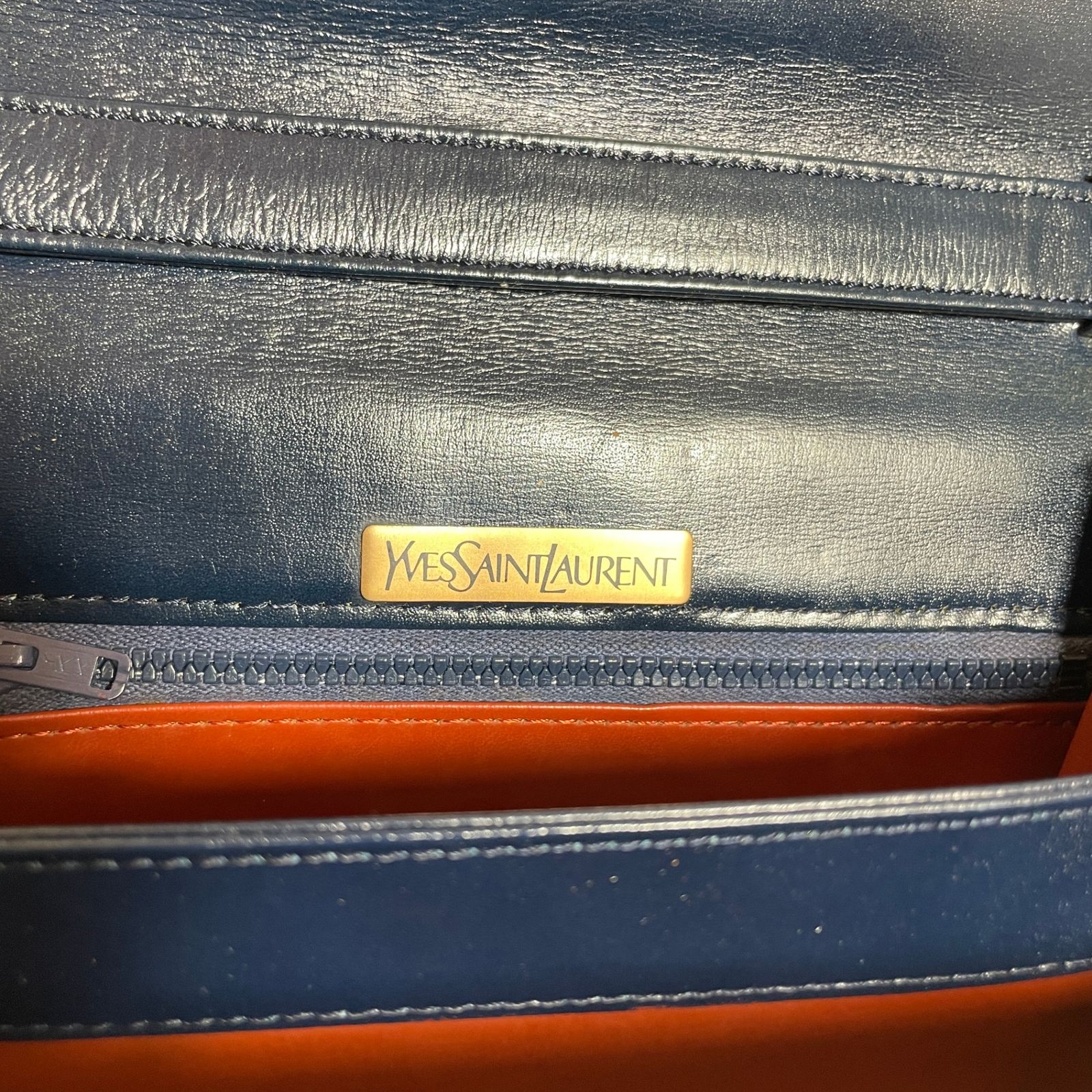 2605-132｜イヴサンローラン 2WAYショルダーバッグ レザー ネイビー 