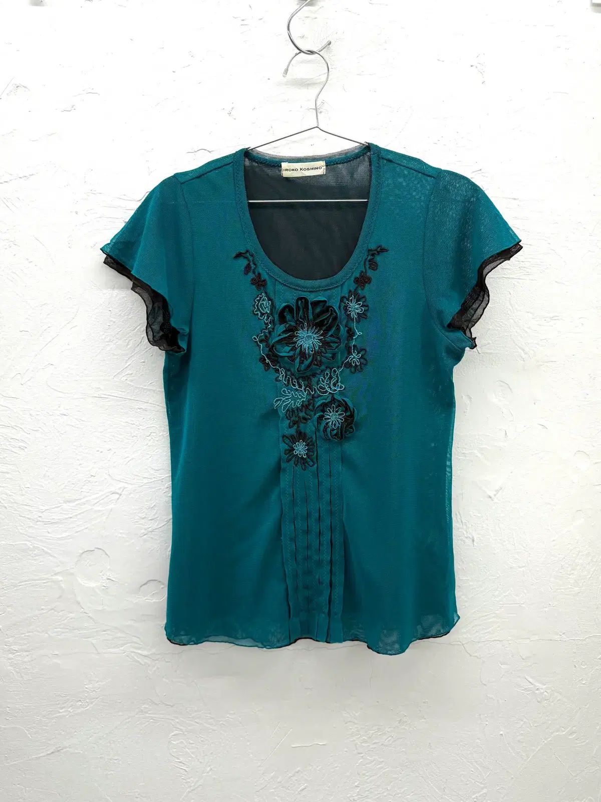 hiroko koshino フラワー 刺繍 メッシュ ブラウス