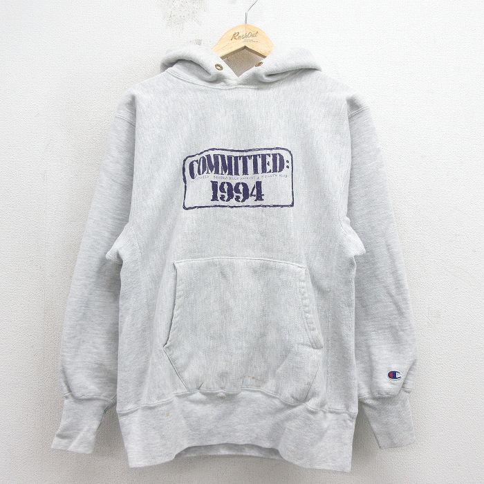 M/古着 長袖 チャンピオン Champion リバースウィーブ パーカー メンズ 90年代 90s COMMITTED USA製 グレー 霜降り【spe】 26may19