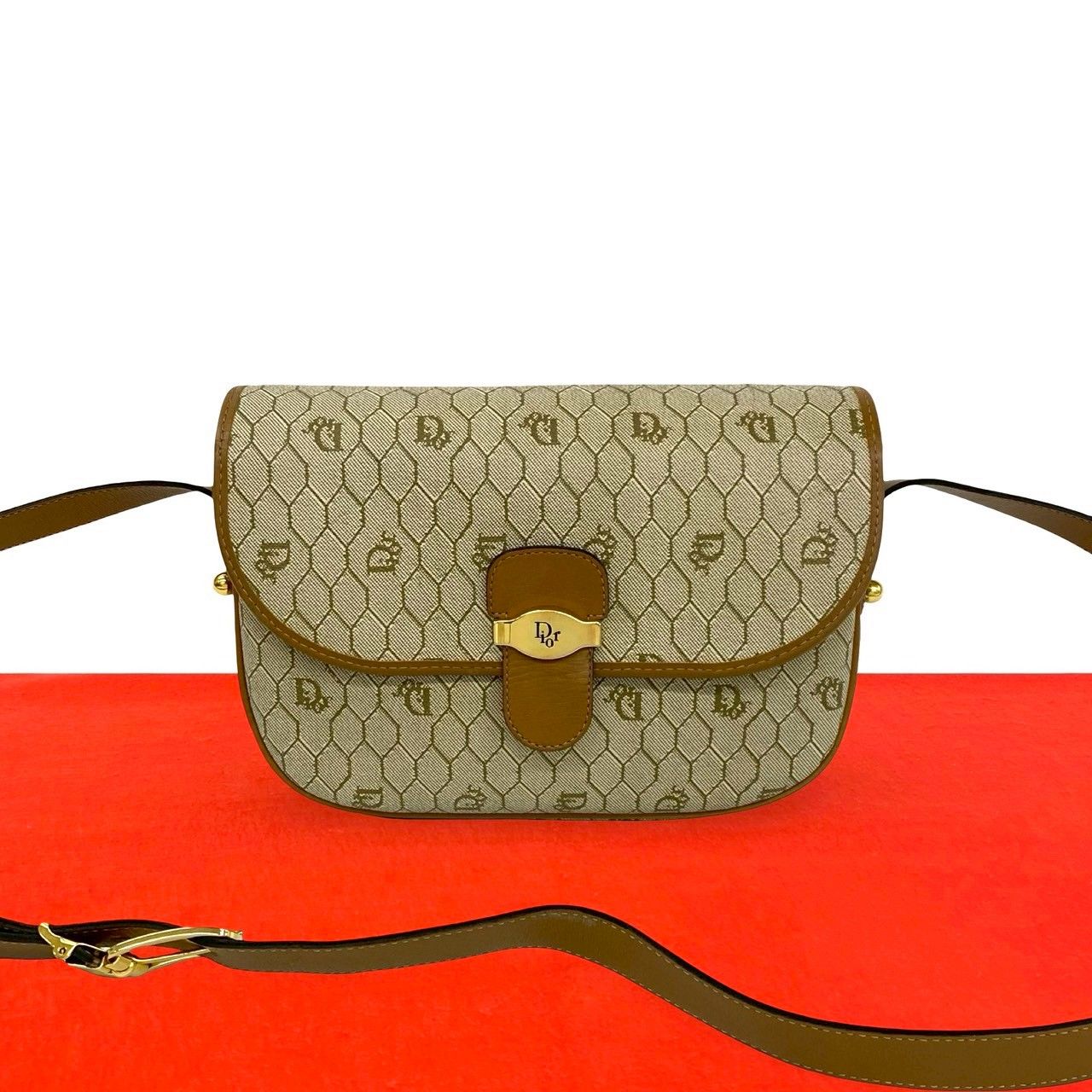 極 美品 Christian Dior ディオール ヴィンテージ ハニカム 柄 ロゴ
