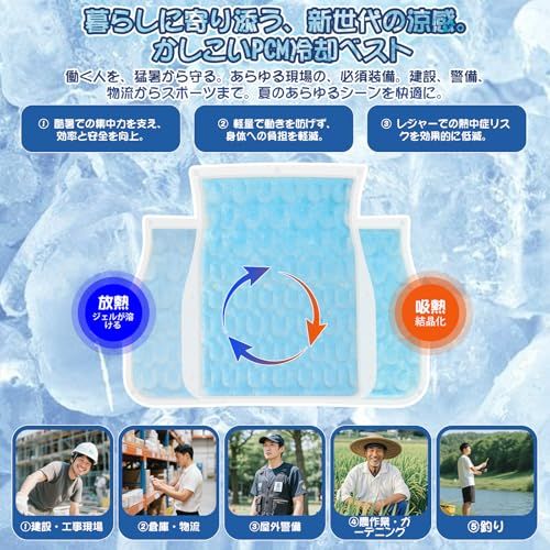 冷却ベスト／PCM28℃自然凍結／暑さ対策／フリーサイズ／男女兼用／分解