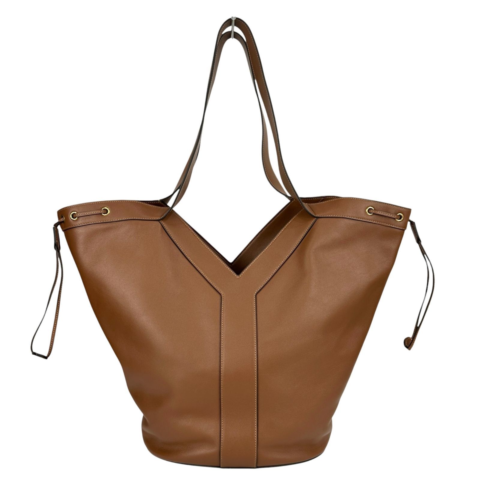 【SAINT LAURENT】サンローラン Yトートバッグ レザー ブラウン 茶 レディース バッグ 【中古品】 USED-A【9356】