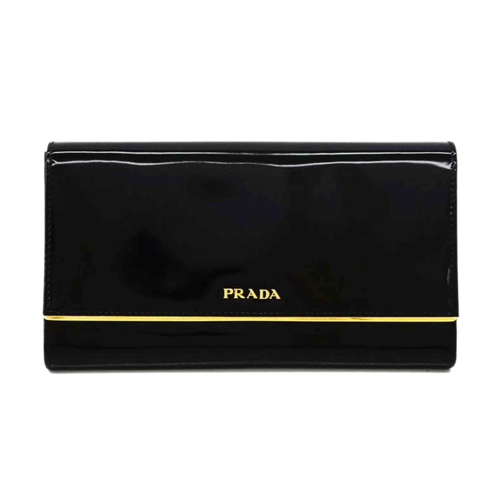 PRADA エナメル/メタルコンパクトクラッチ/長財布 1M1311 Aランク 75
