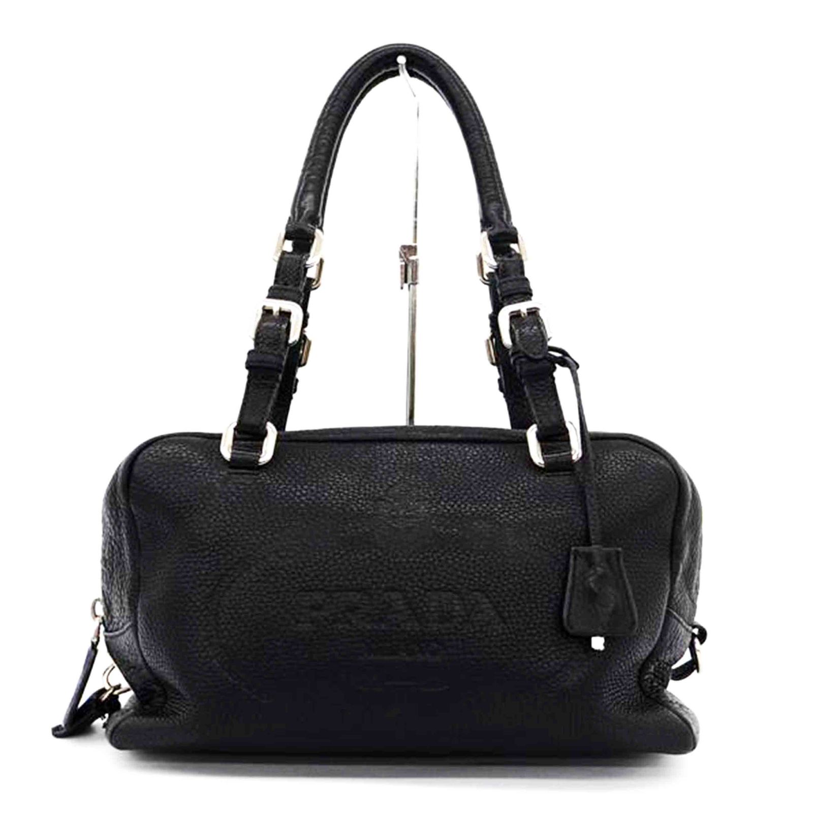 PRADA レザーエンボスロゴミニボストン Aランク 75
