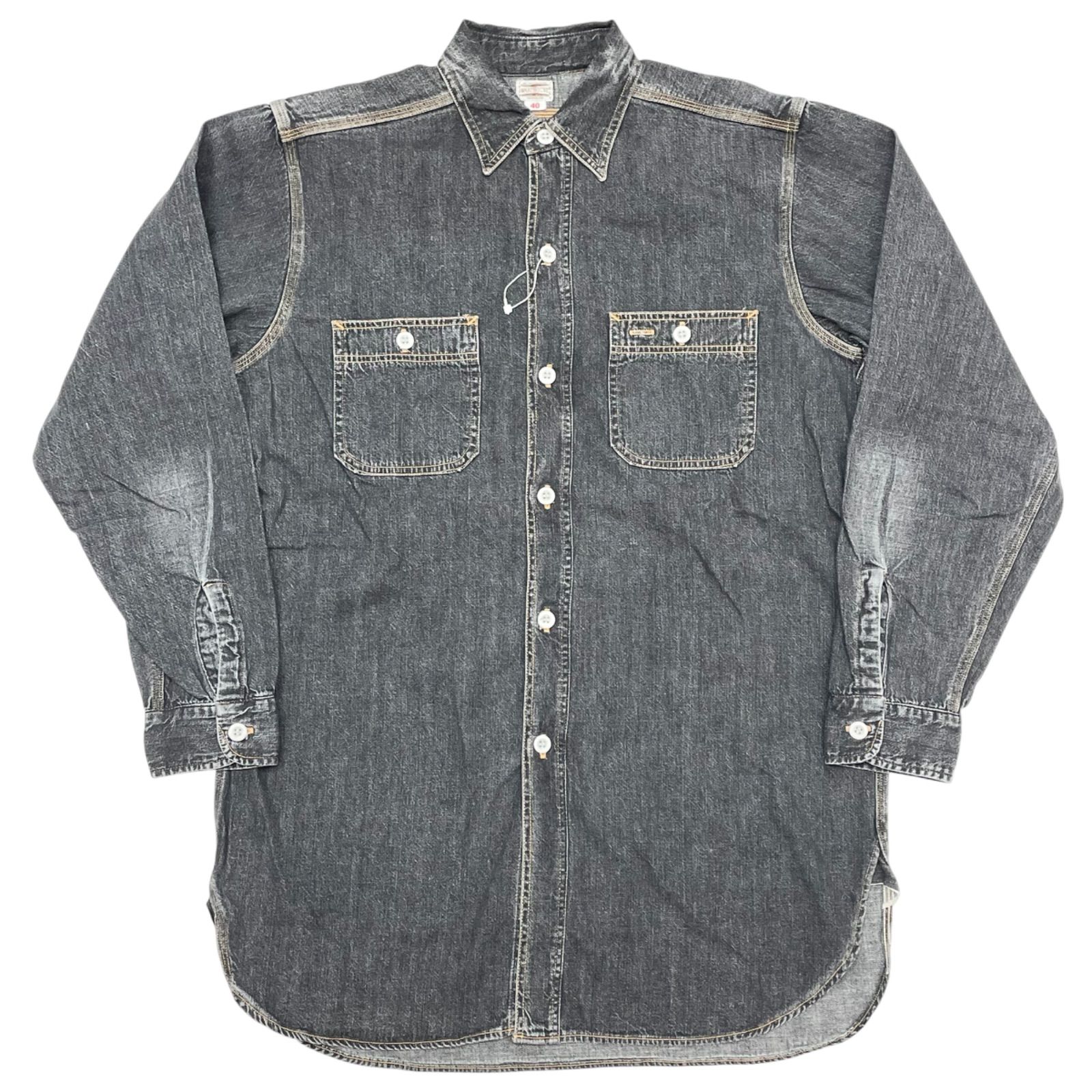 未使用品 90s 初期 40 WAREHOUSE ウェアハウス ブラックデニム ワークシャツ ウォッシュ加工 デッドストック