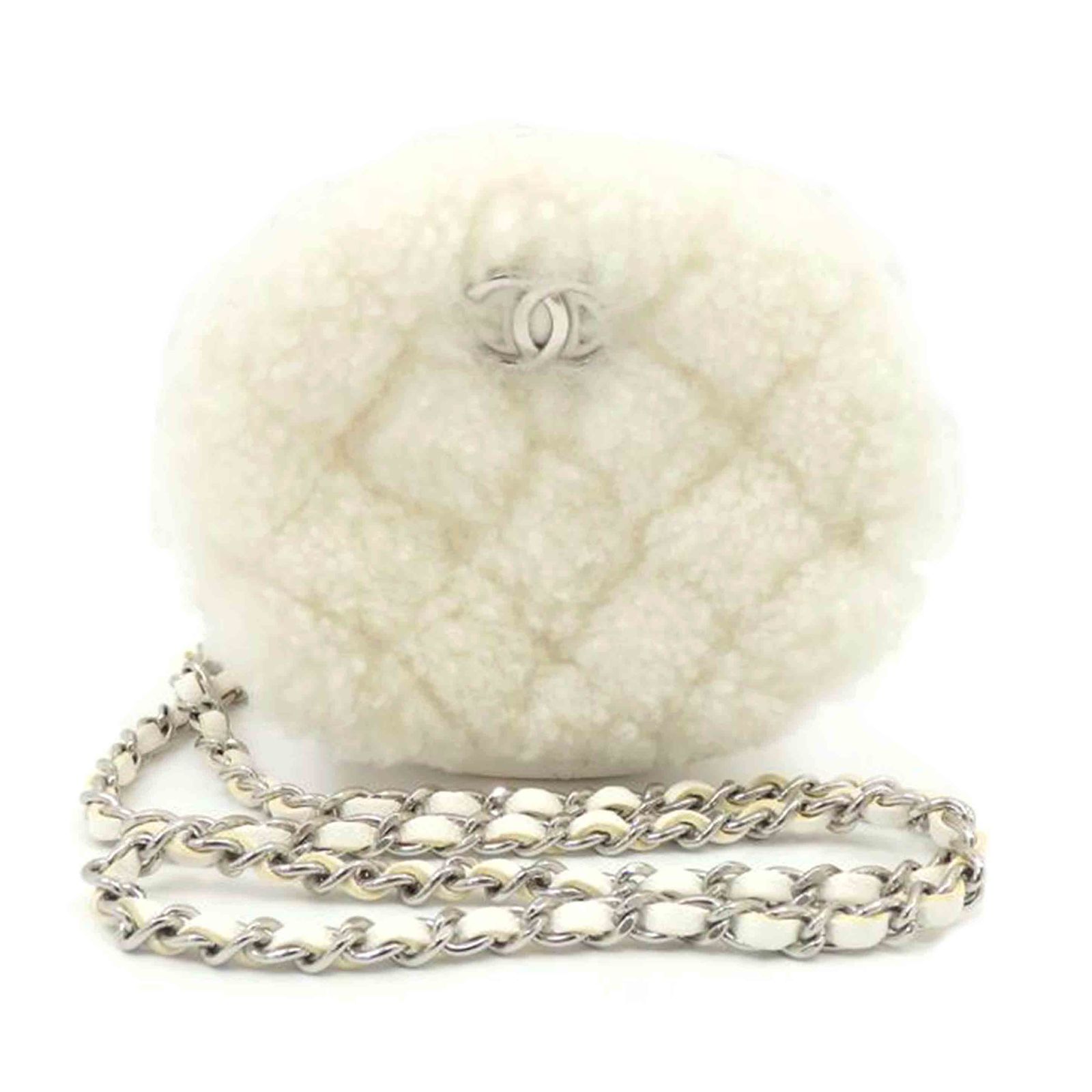 CHANEL ホワイトココネージュミニサークルネックレスバッグ/ホワイト A42976 Aランク 25