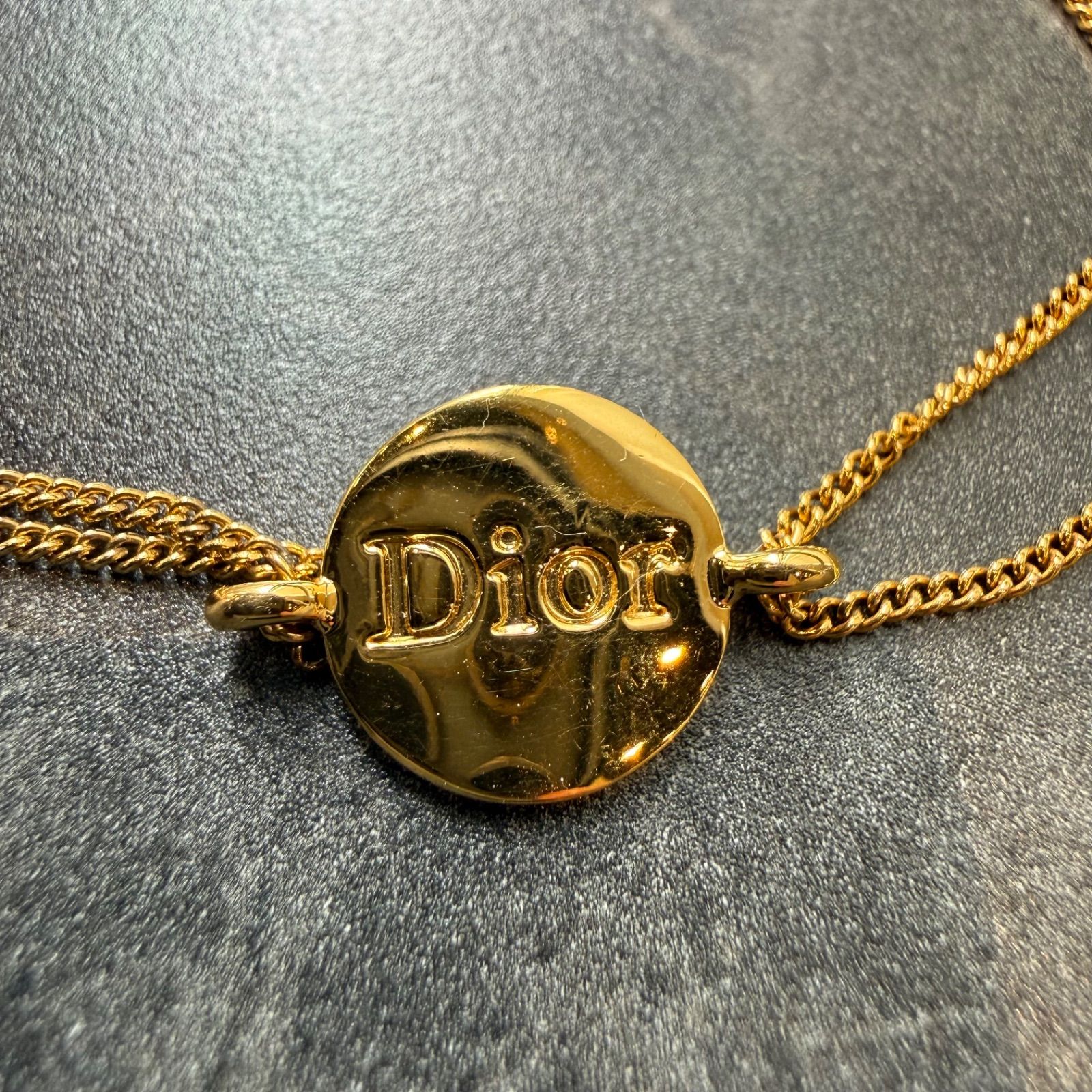 Christian Dior サークル ロゴ ダブルチェーン ブレスレット ゴールド 